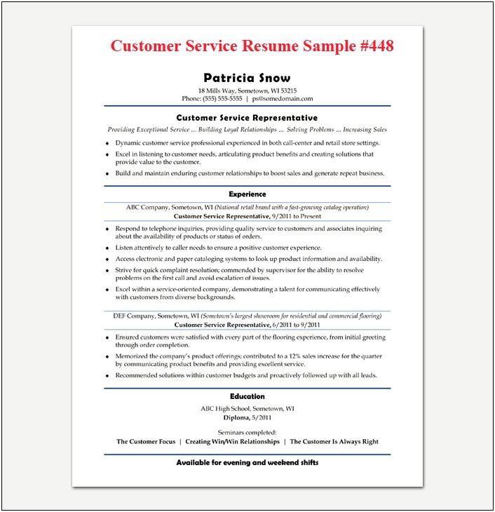 Retail Store Customer Service Resume Sample