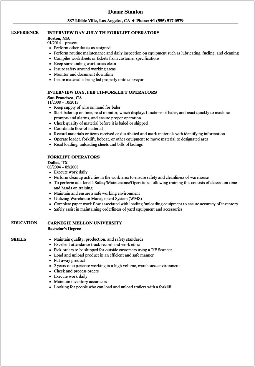 Rf Scanner Job Description For Resume