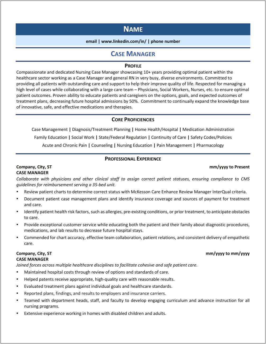 Rm Case Management Certified Sample Resume