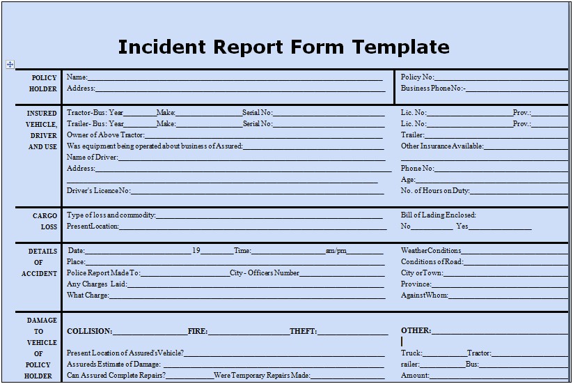 Safety Incident Report Template Excel Download