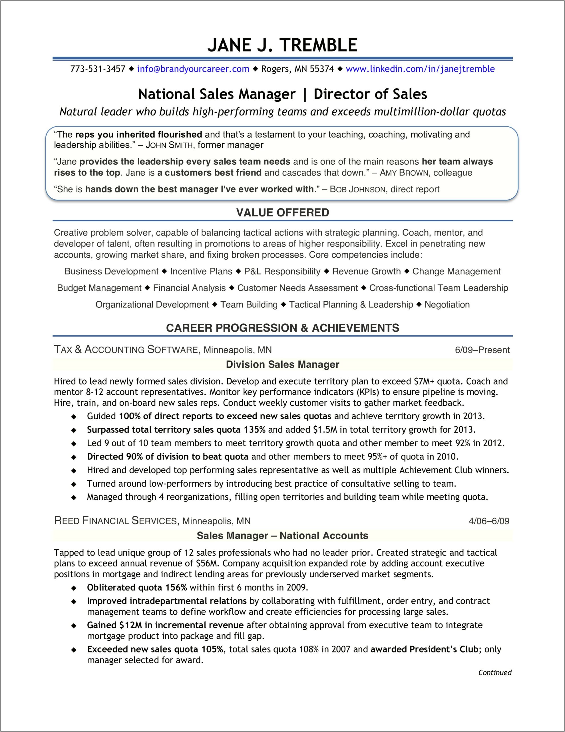 Sales And Marketing Director Resume Example