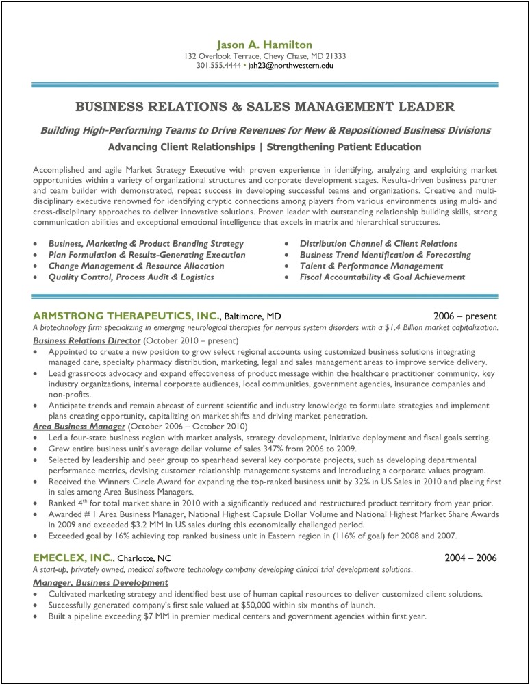 Sales And Marketing Manager Resume Format