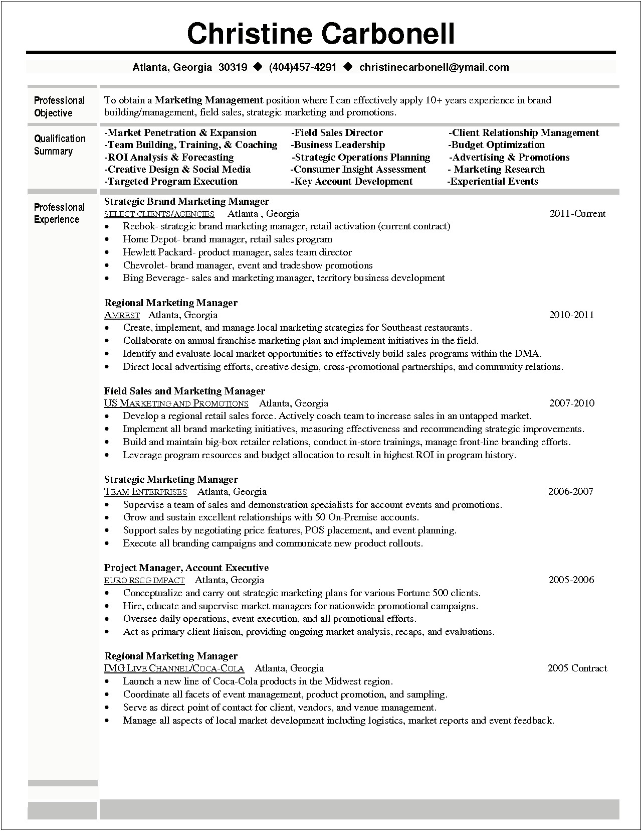 Sales And Marketing Manager Resume Sample Pdf