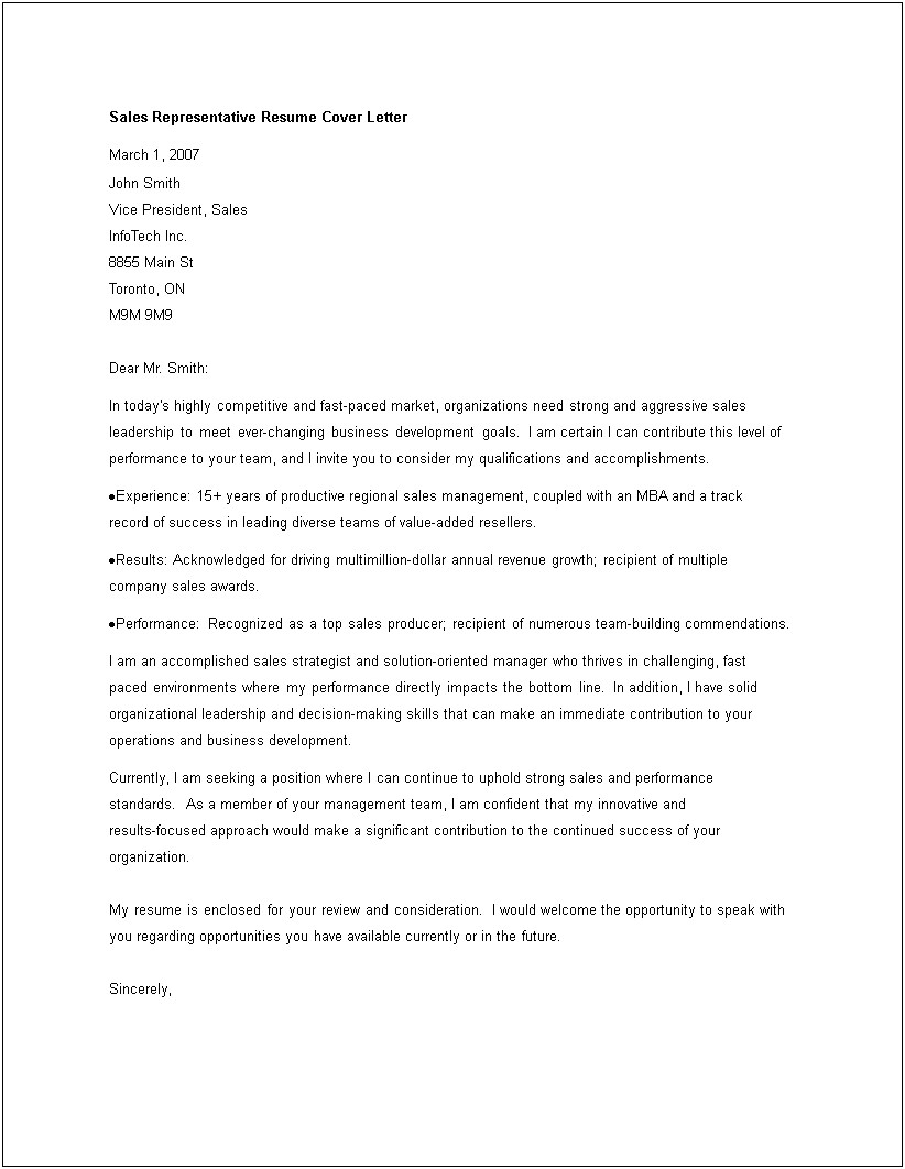 Sales Manager Resume Cover Letter Template