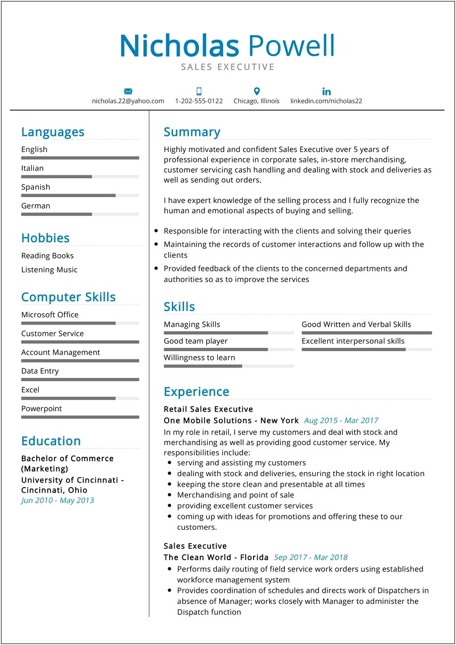 Sales Manager Resume Format In Word