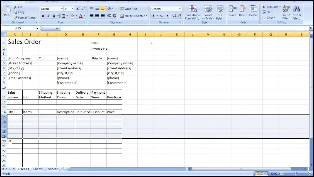 Sales Order Form Template Excel Download