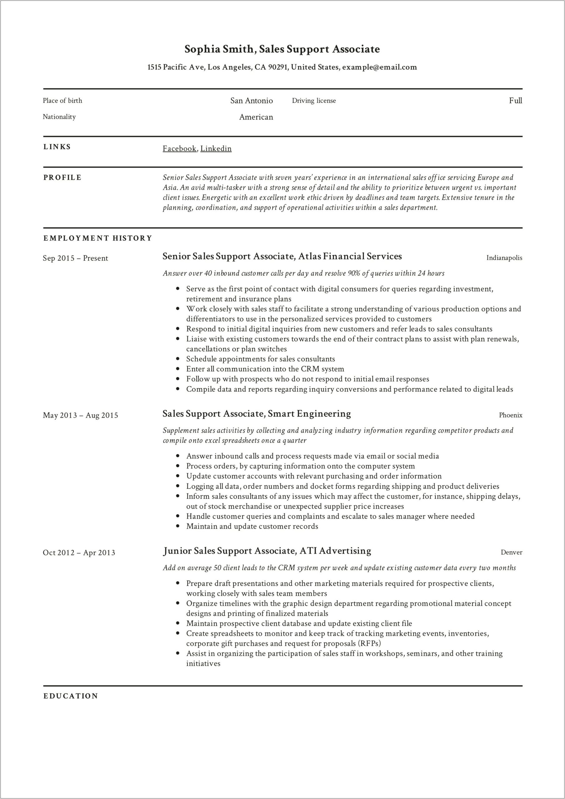 Sales Support Specialist Skills On A Resume