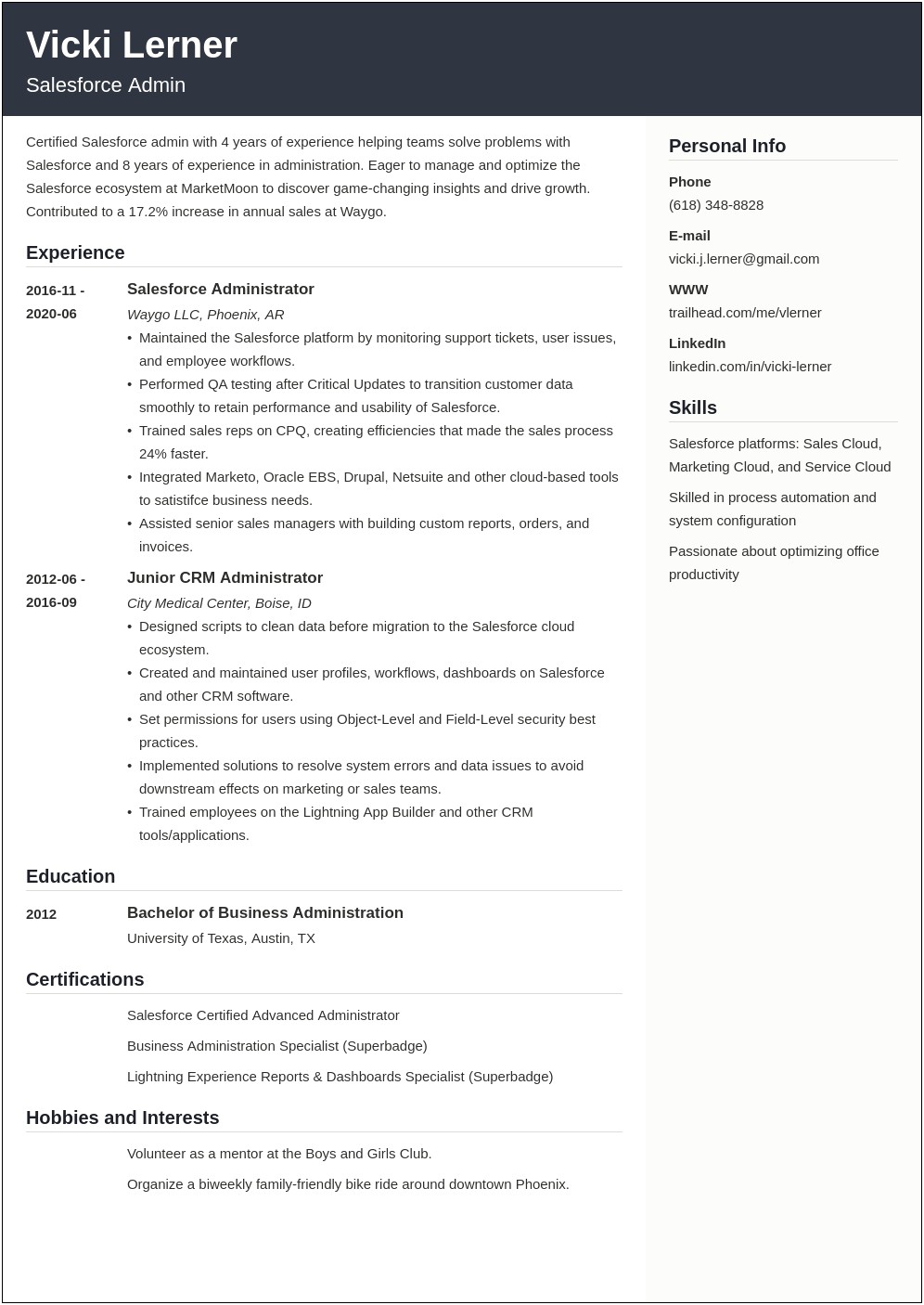 Salesforce Admin Resume For 4 Years Experience
