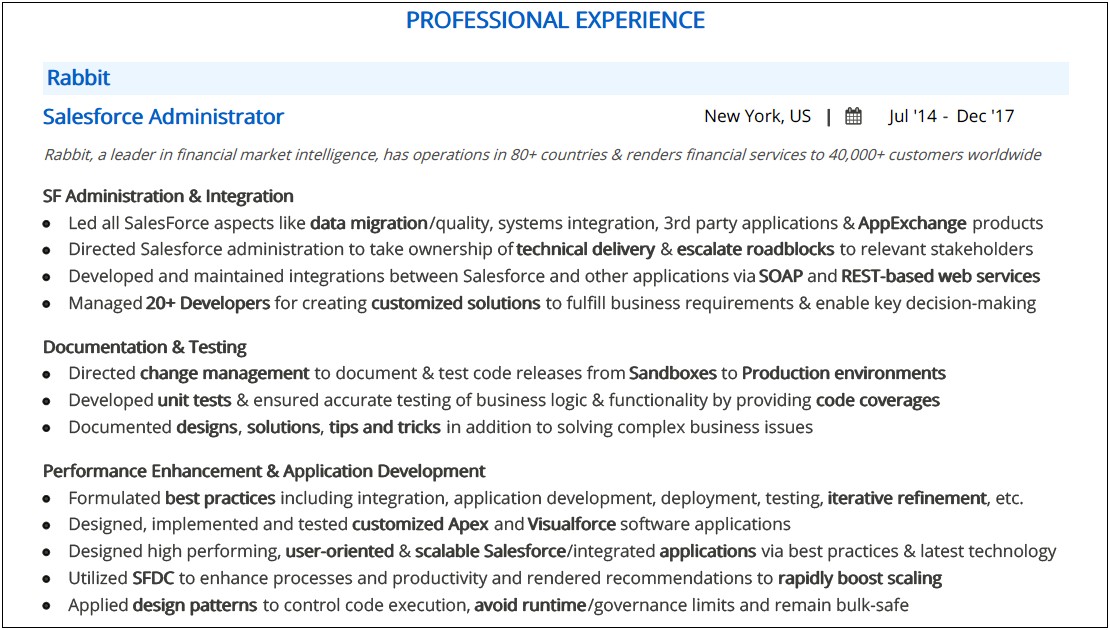 Salesforce Admin Resume With No Experience