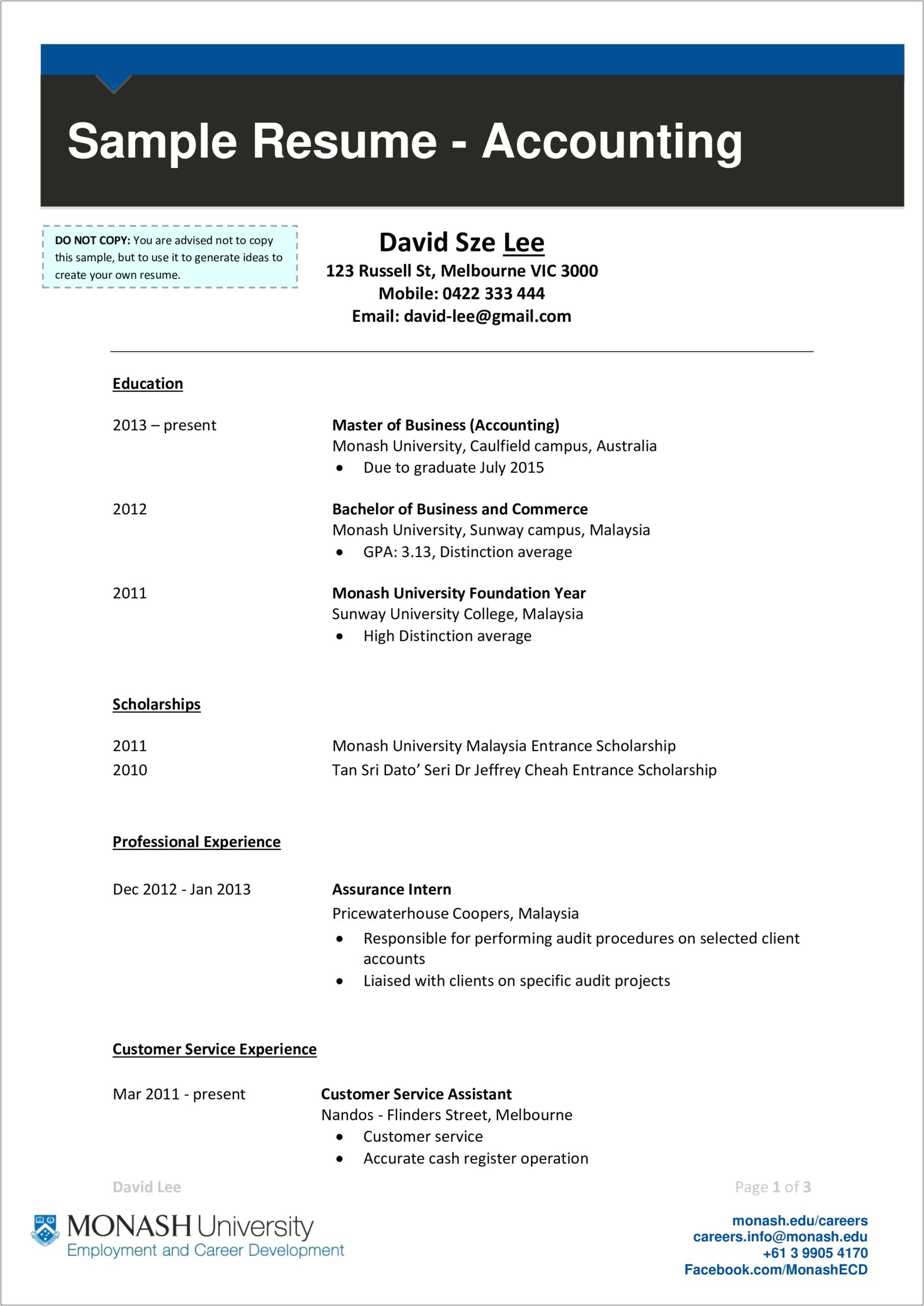 Sample Accounting Resume With No Experience