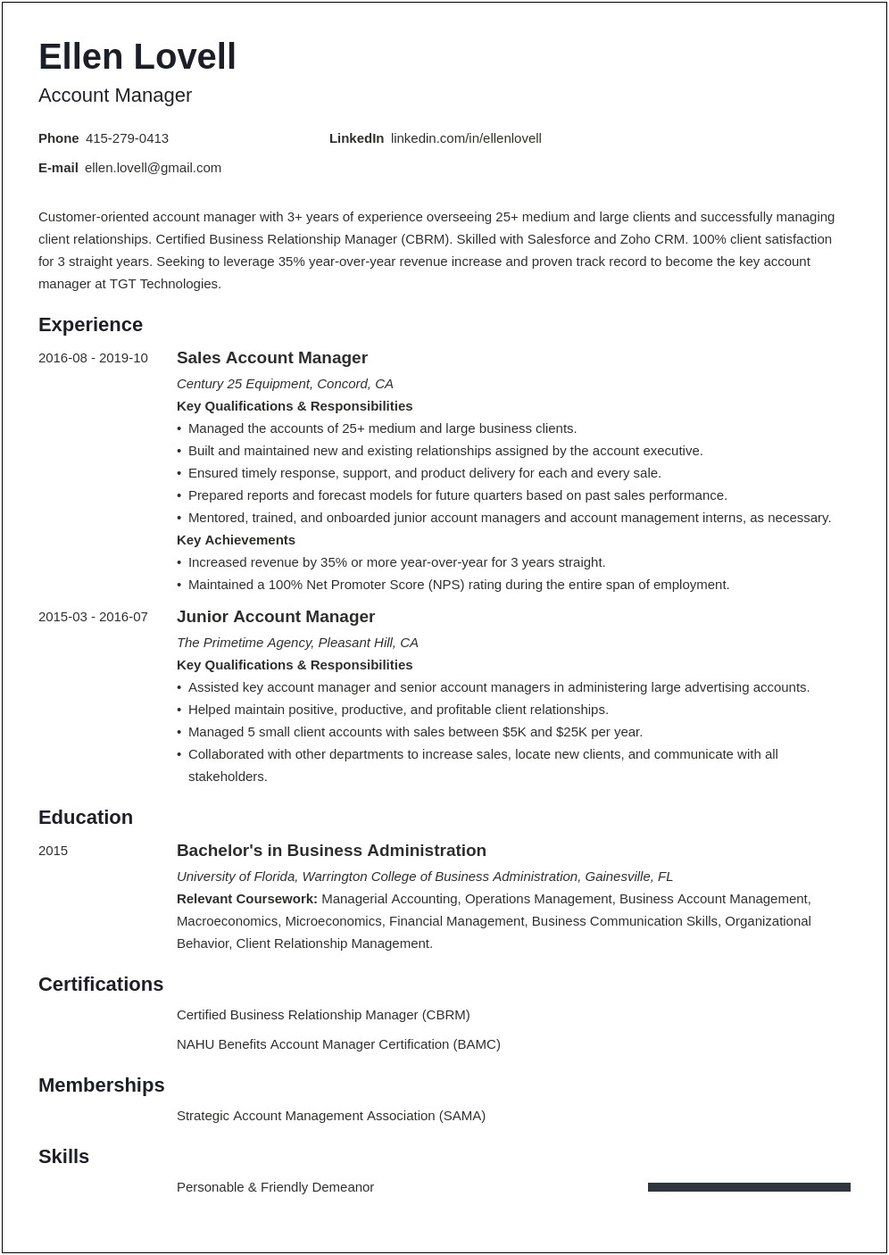 Sample Achievement Driven Resume For Account Manager