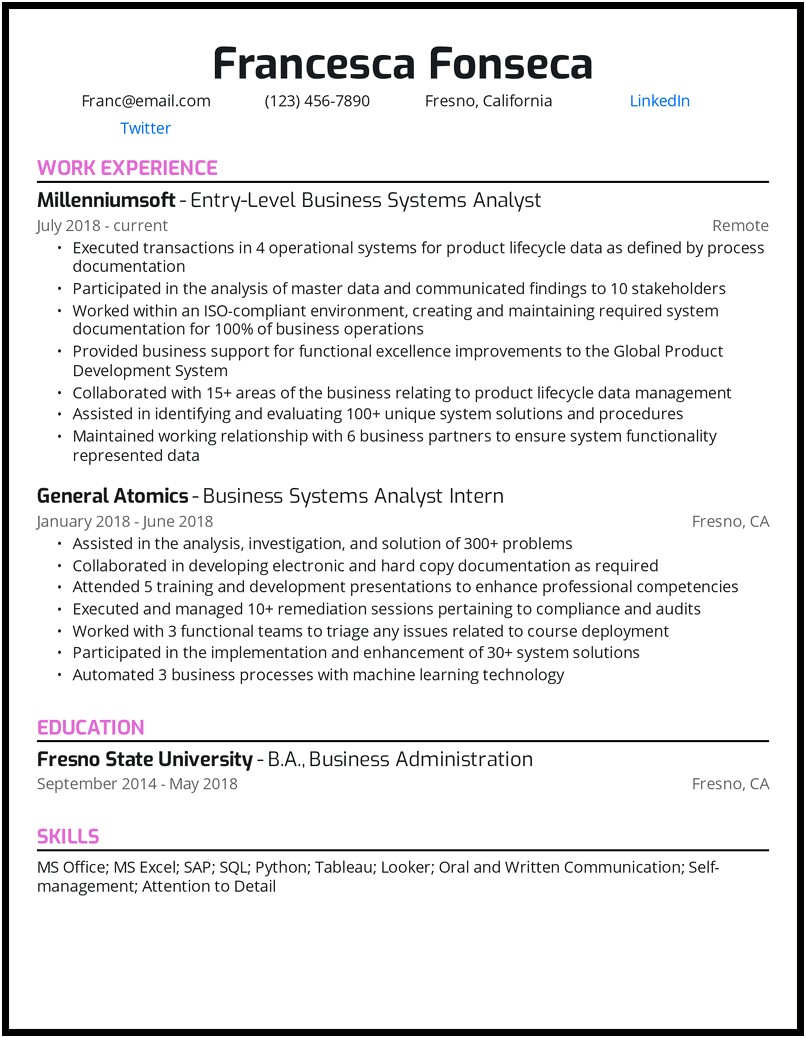 Sample Business Analyst Resume From Hiring Manager 2018