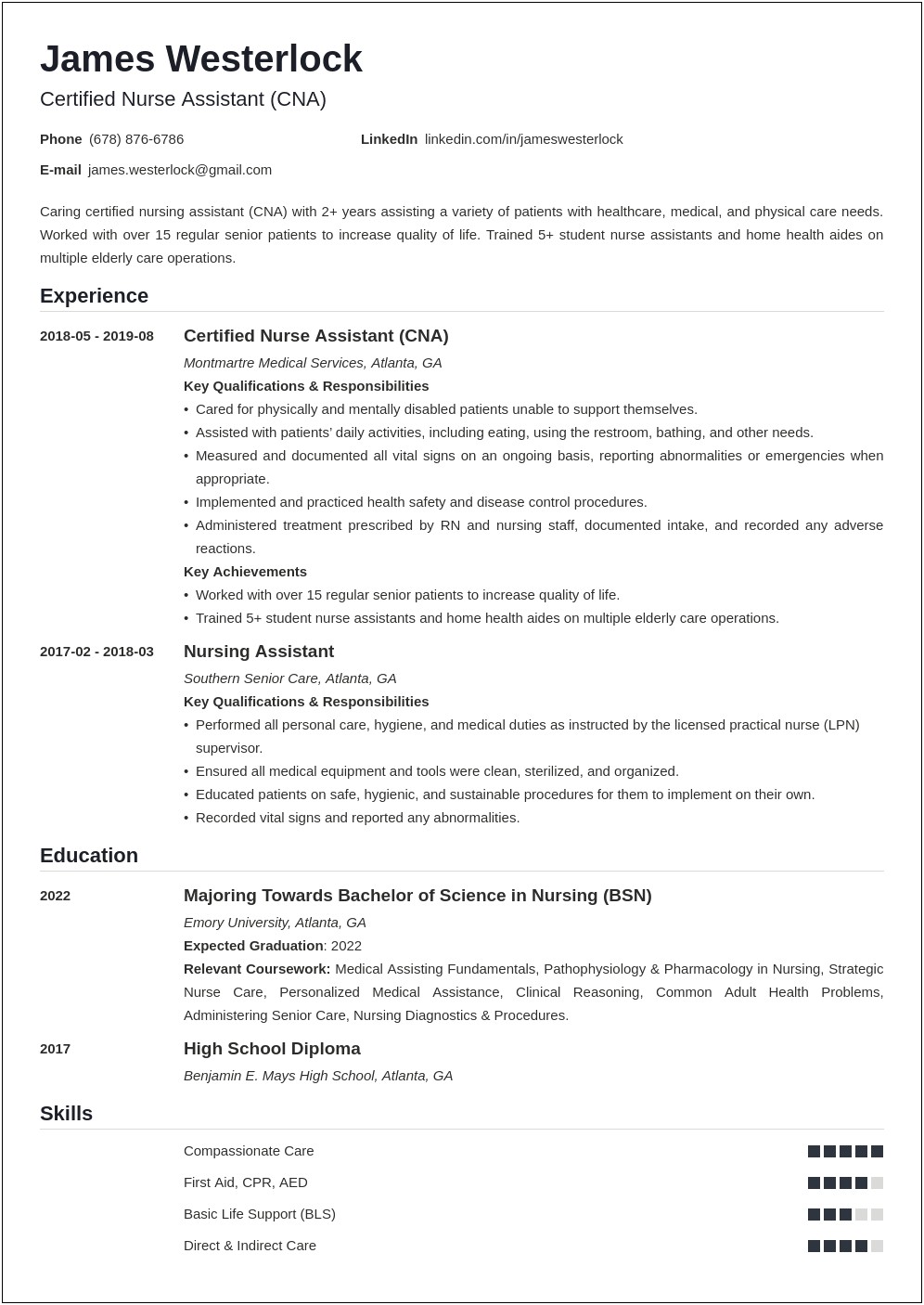Sample Certified Nursing Assistant Resume Objective