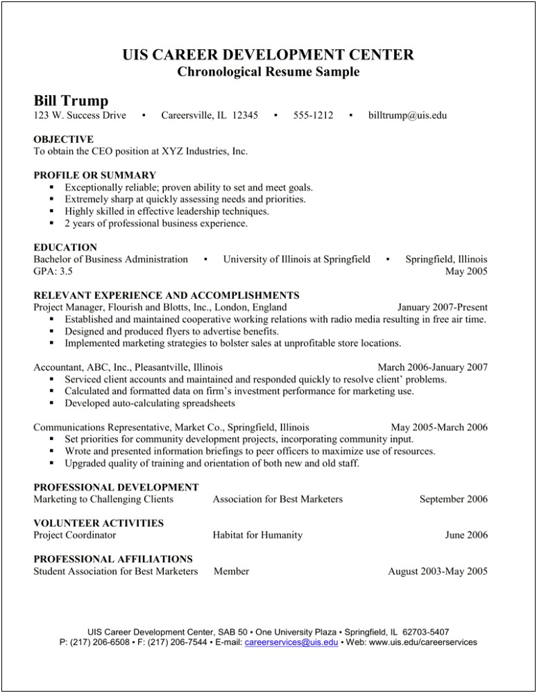 Sample Chronological Resume For Scientific Objective Word