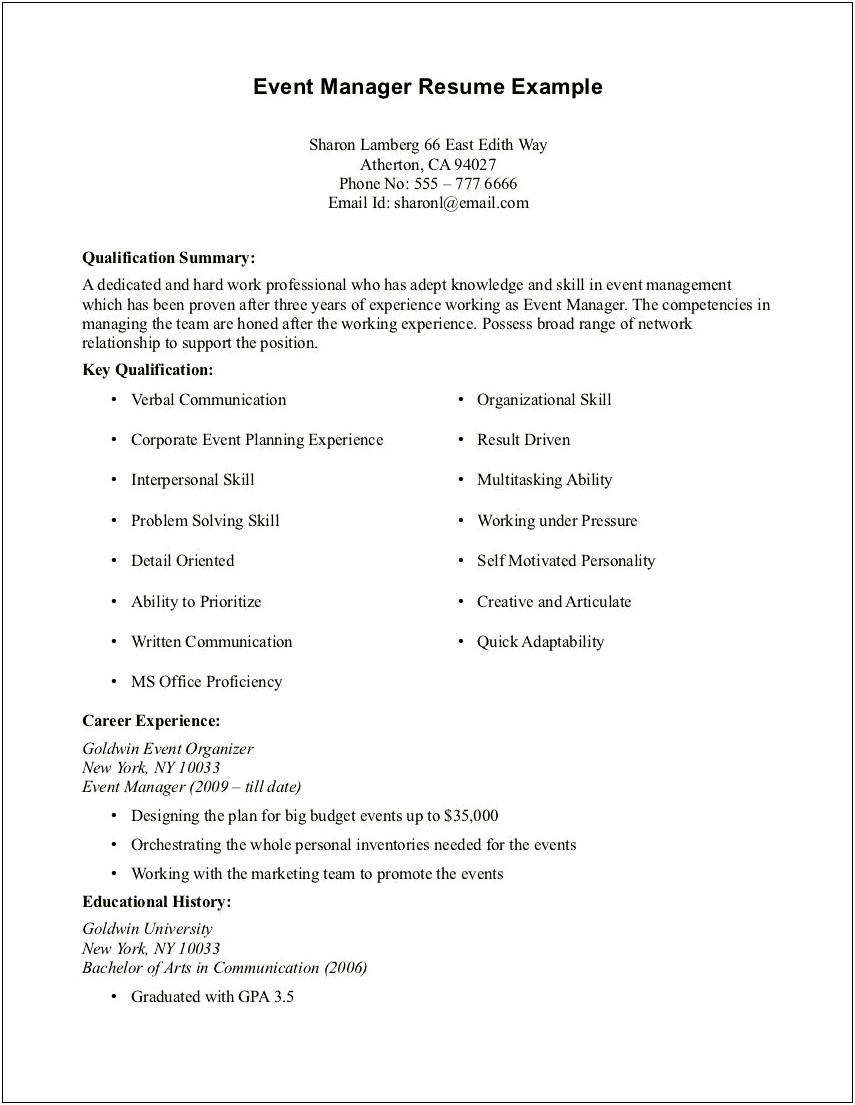 Sample College Student Resume With No Working Experience