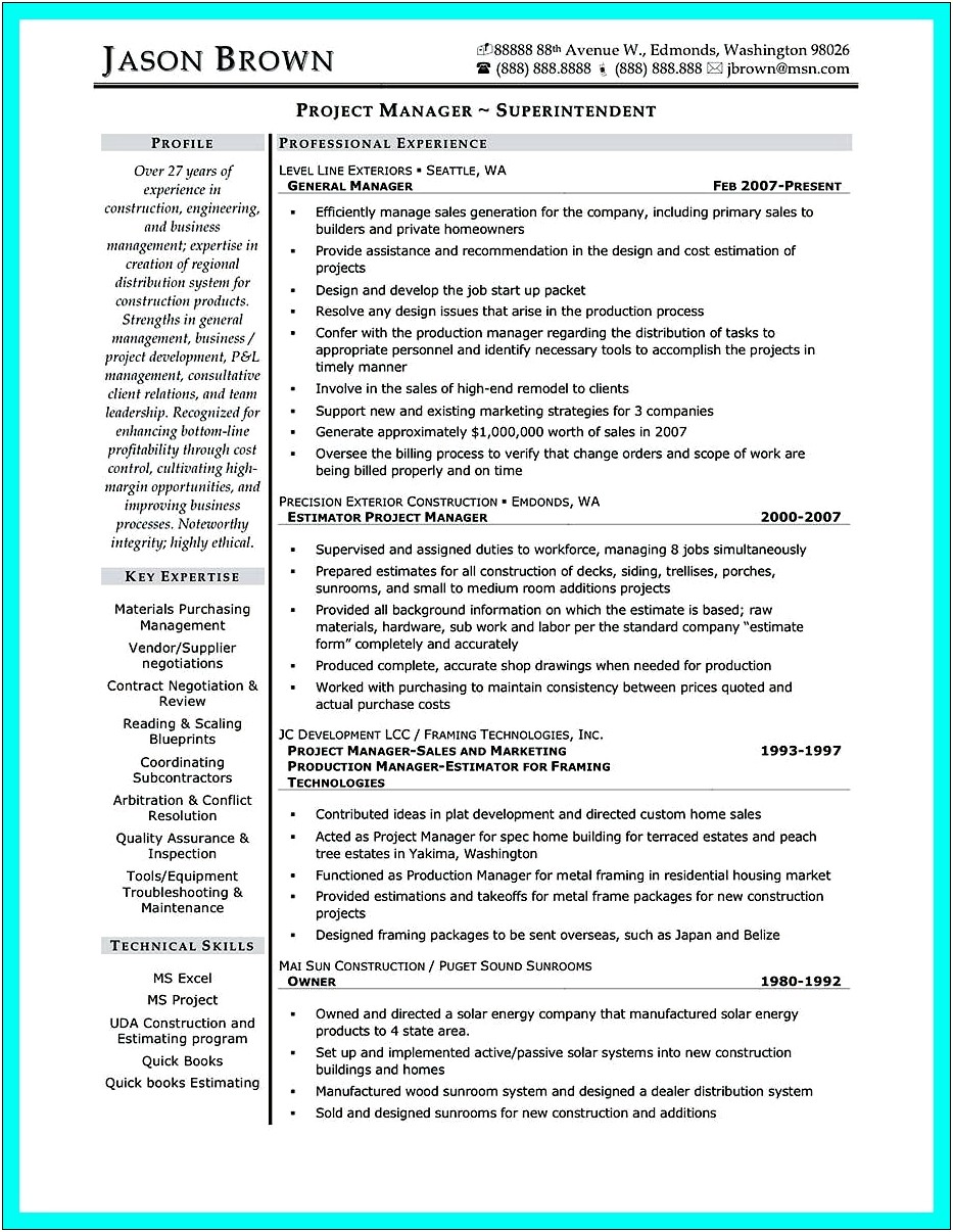 Sample Construction Assistant Project Manager Resume