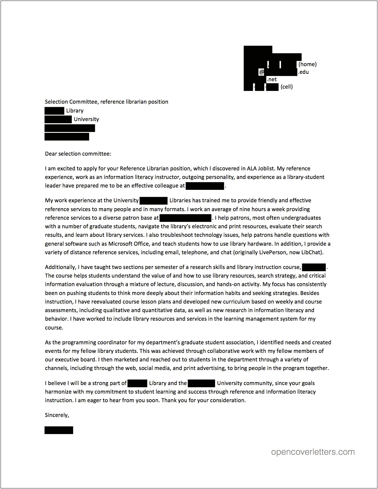 Sample Cover Letter For Librarian Resume