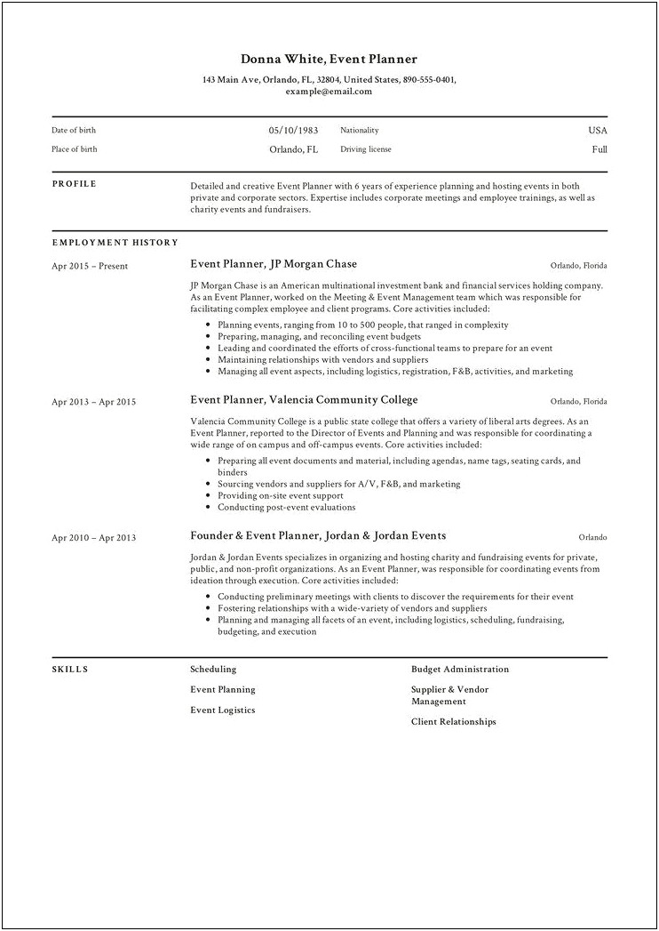 Sample Cover Letter For Resume Event Planner
