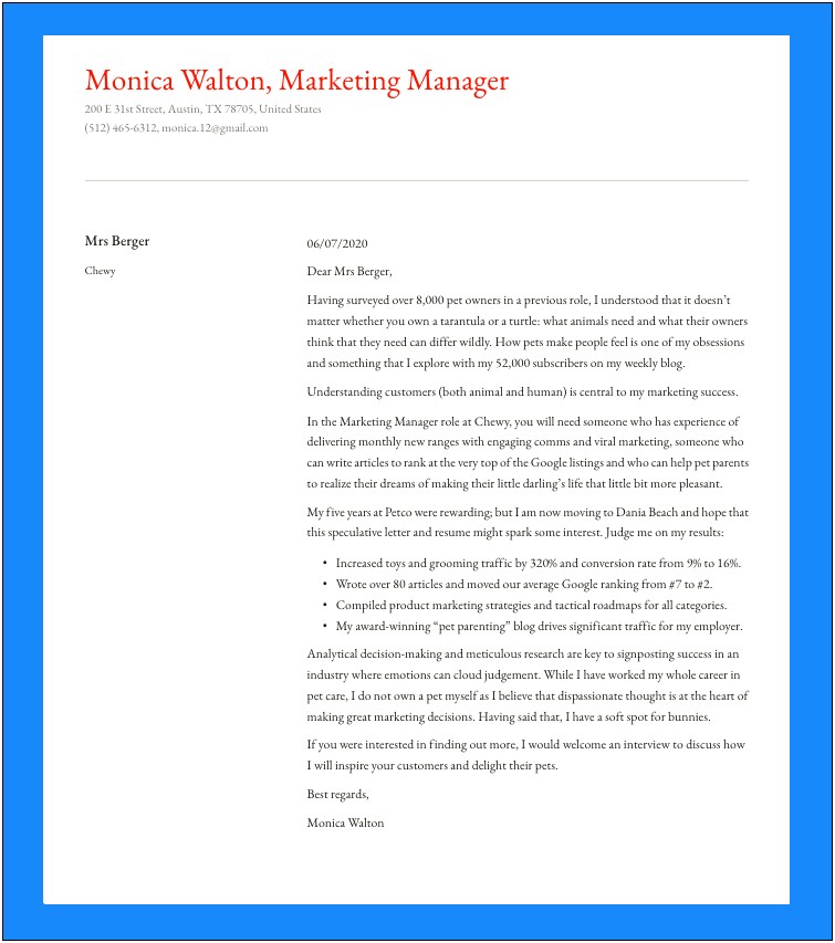 Sample Cover Letter Send Portfolio And Resume