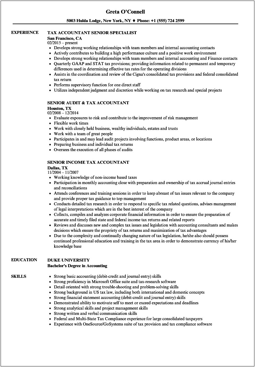 Sample Cpa Resume Public Accounting Tax