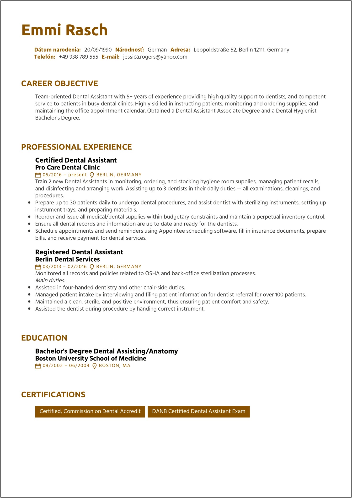 Sample Dental Assistant Resume With Picture