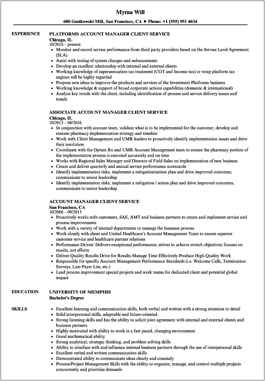 Sample Director Of Client Services Resume