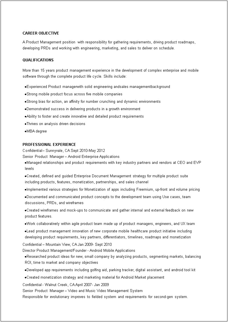 Sample Director Of Product Management Resume