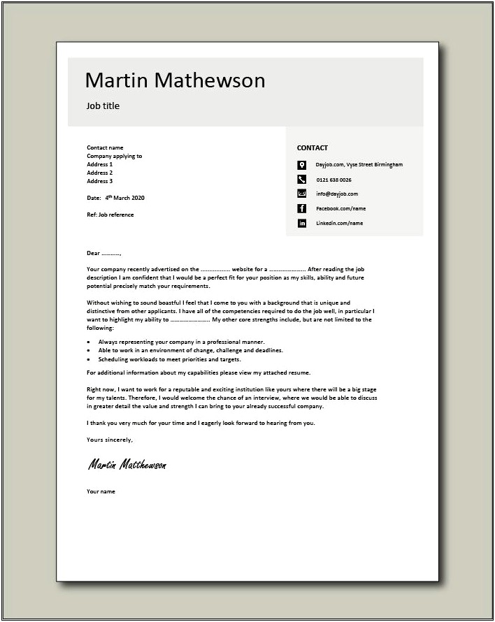 Sample Email Cover Letter For Resume Attached