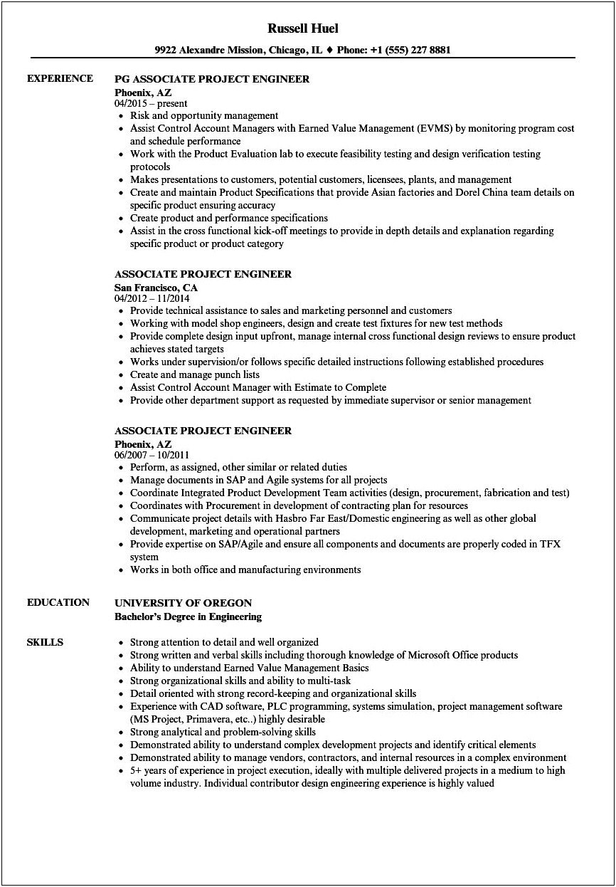 Sample Engineer Resume Multiple Projects