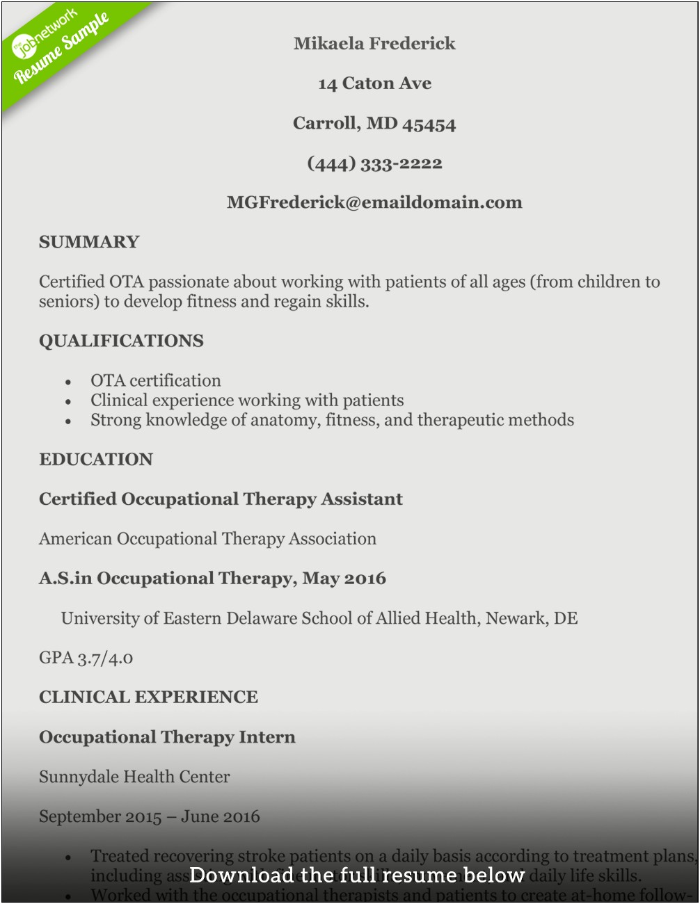 Sample Entry Level Physical Therapist Resume