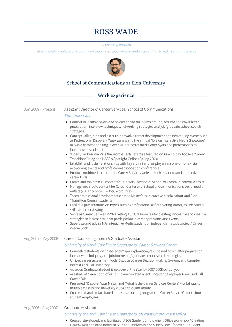 Sample Experienced Resume For Career Service Director