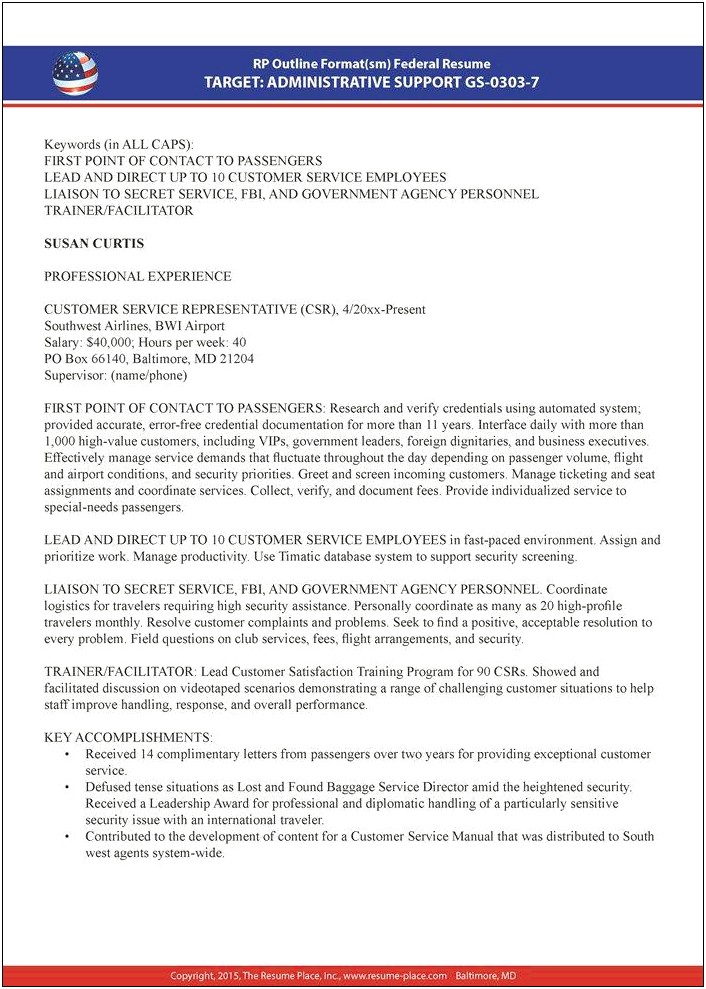 Sample Federal Human Resource Specialist Resume