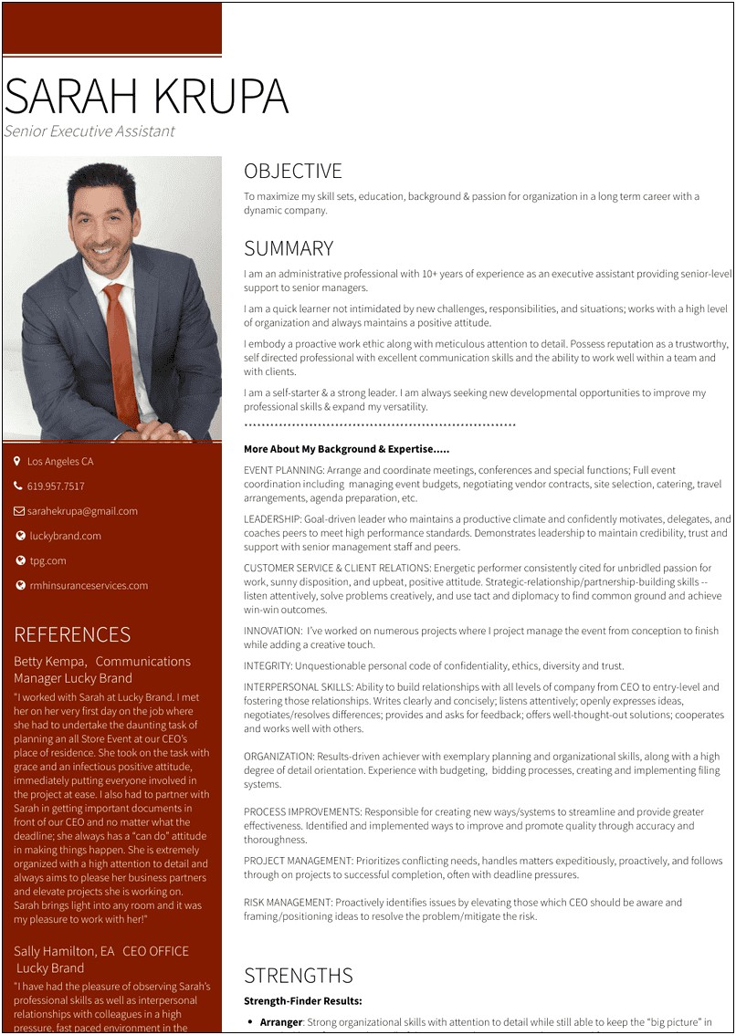 Sample High Level Executive Assistant Resume