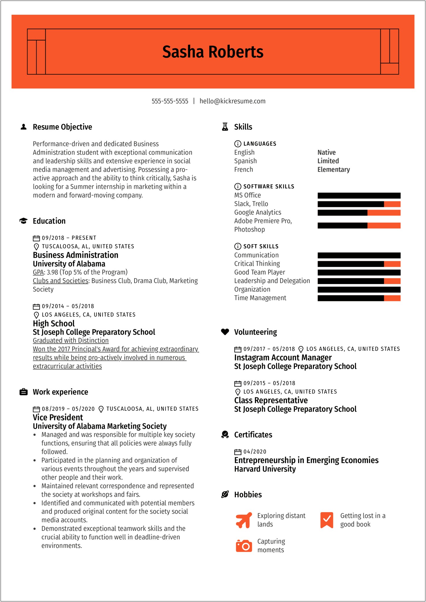 Sample High School Resume To Get Into College