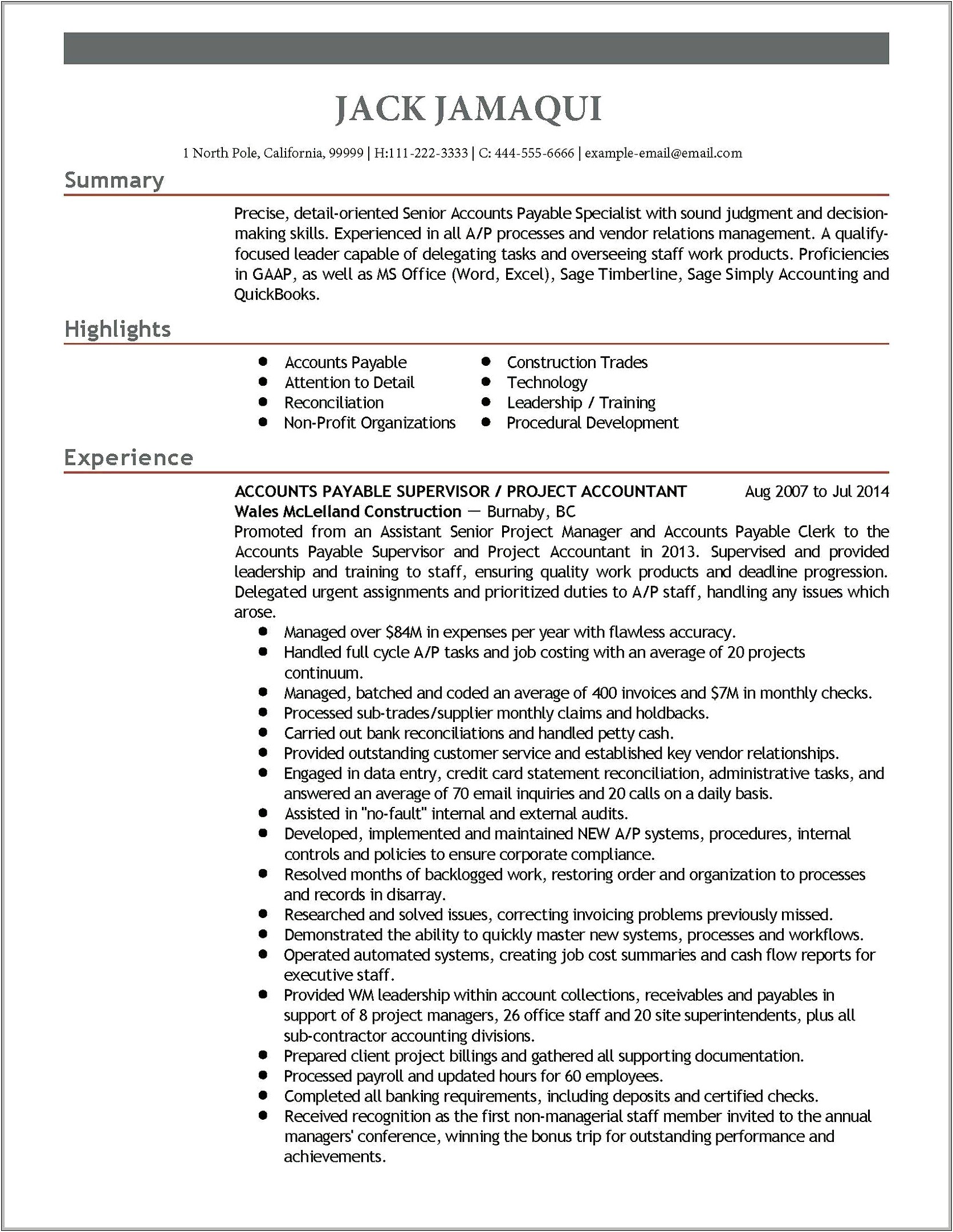 Sample Jack Of All Trades Business Resume