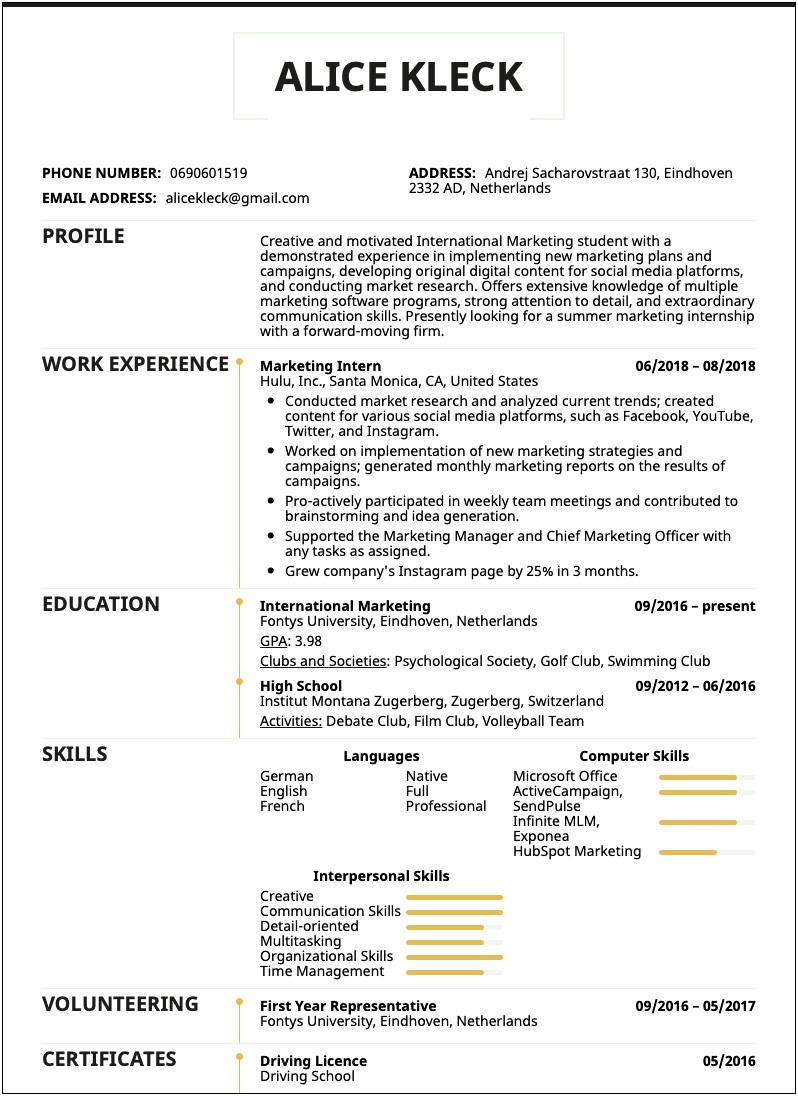 Sample Job Resume For College Student