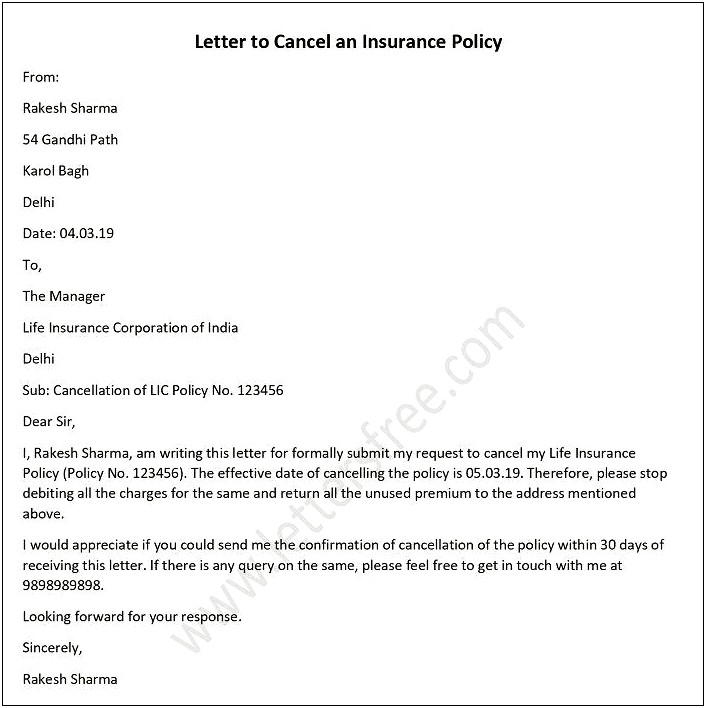 Sample Letter To Resume Life Insurance Policy