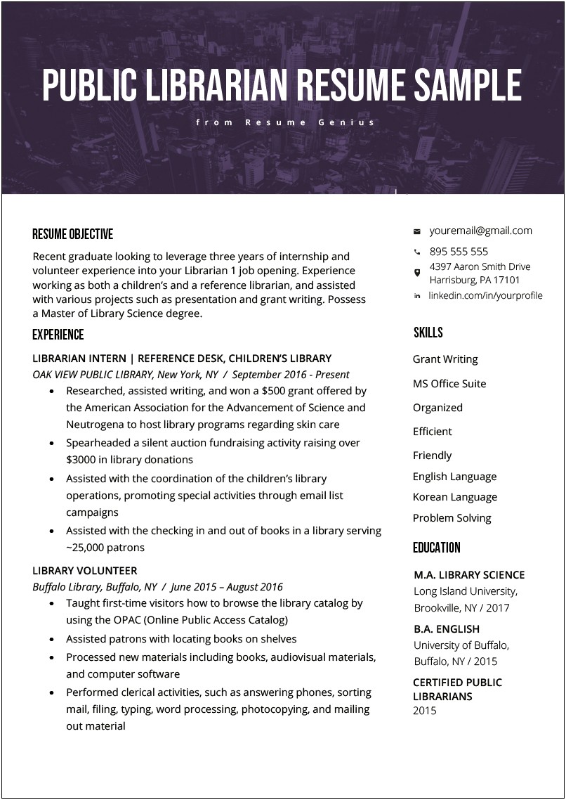 Sample Librarian Resume With A Blog