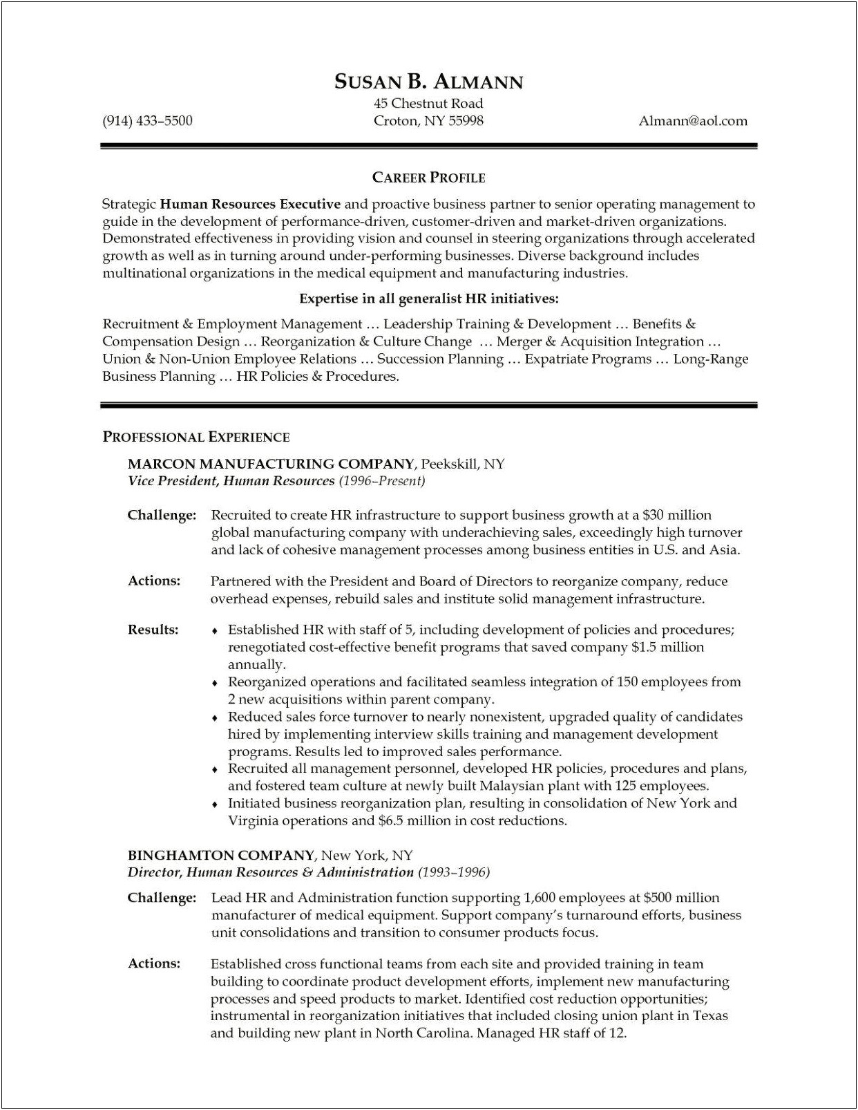 Sample Manager Transitioning To Hr Resume