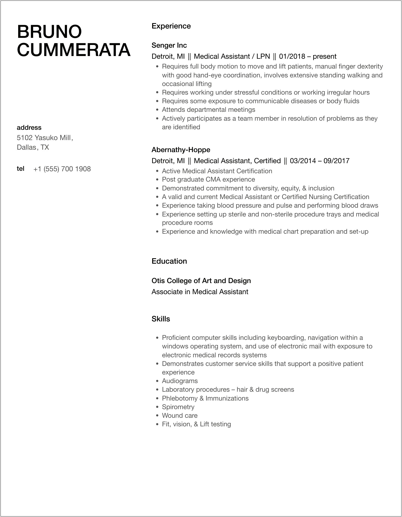 Sample Medical Assistant And Lvn Resume Combined
