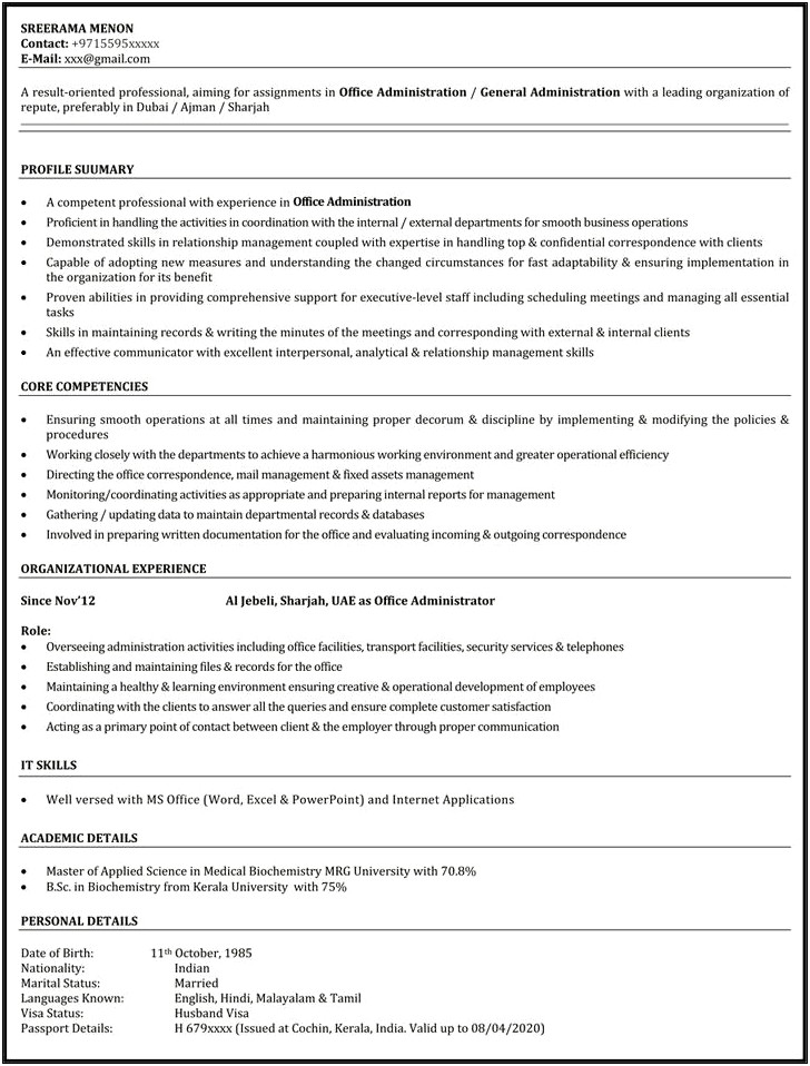 Sample Medical Resume In Administrative Associate