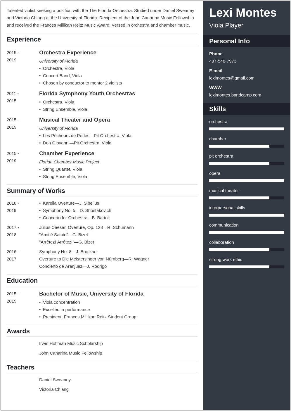 Sample Music Resume Ithaca College Application