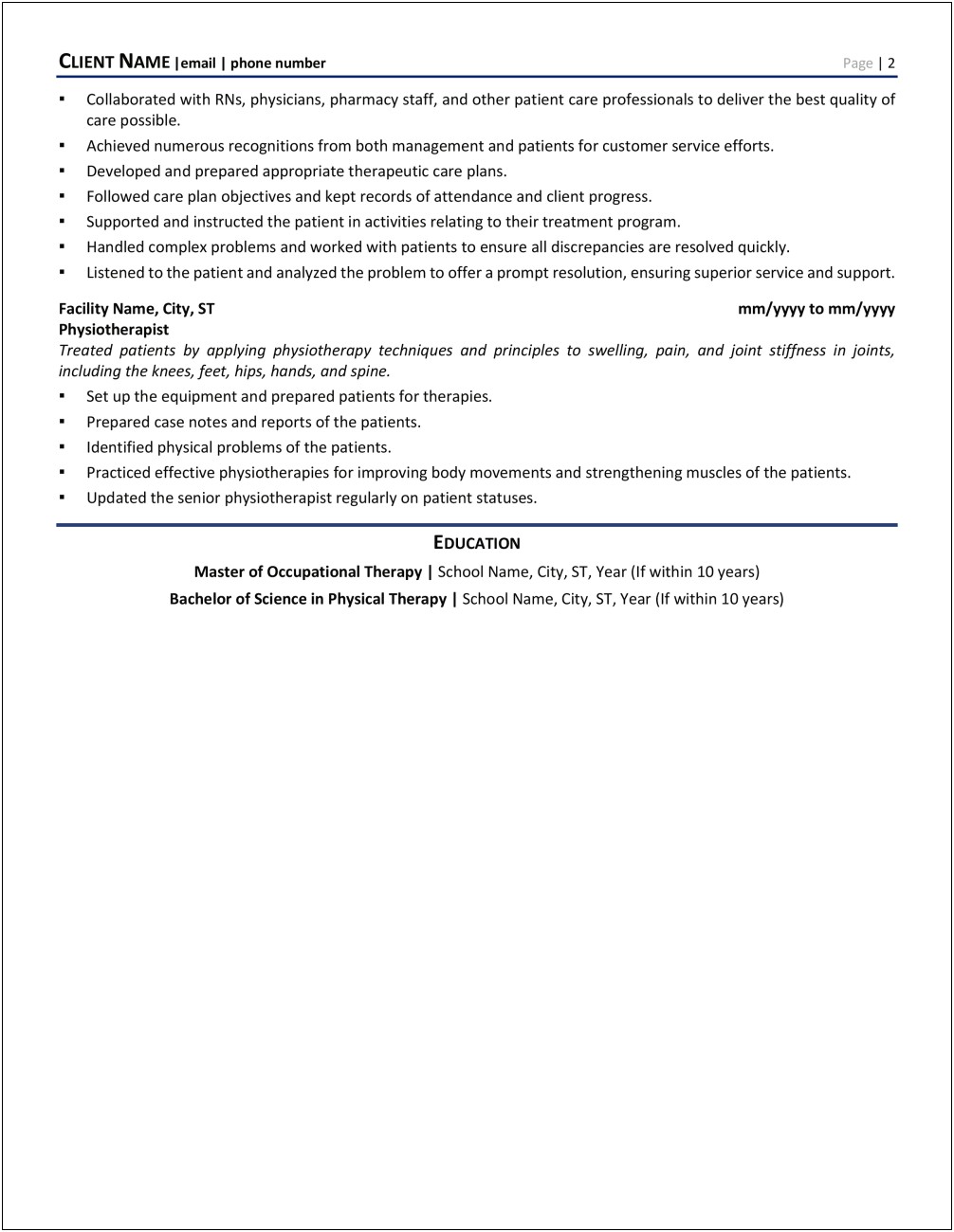 Sample New Grad Occupational Therapy Resume
