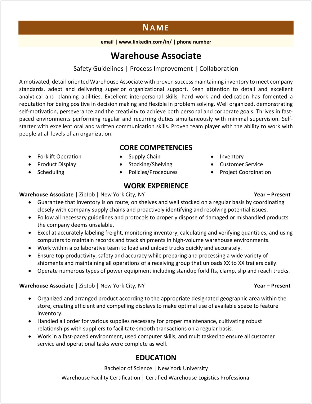 Sample Objective For Resume For Warehouse Associate