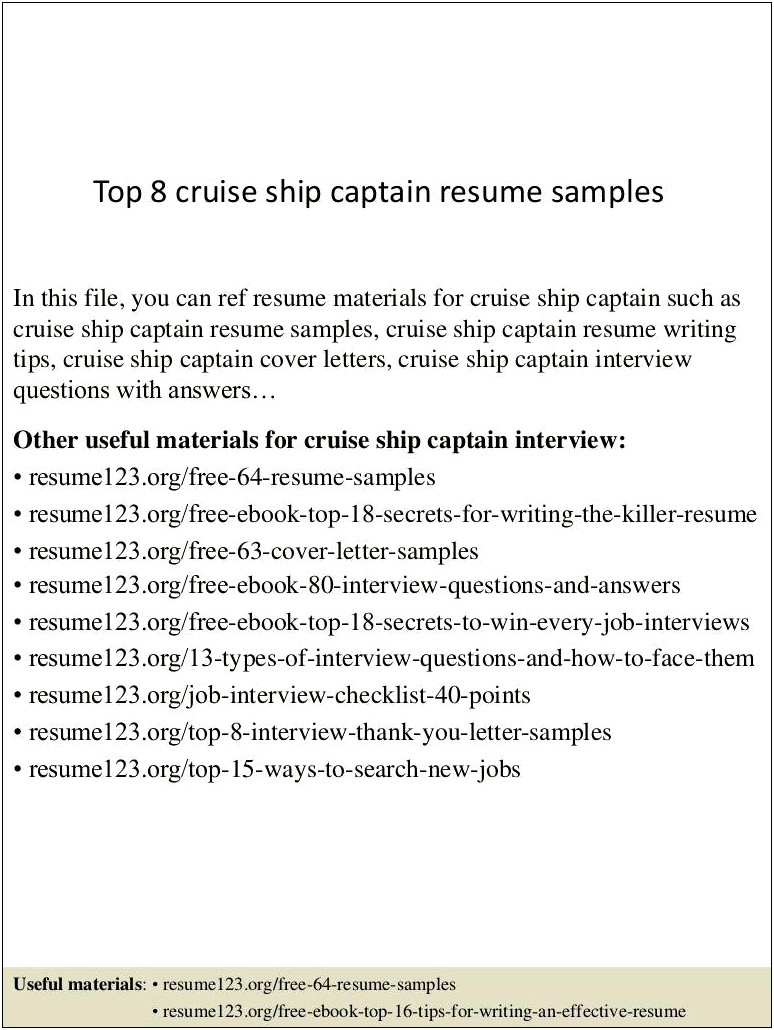 Sample Objective In Resume For Cruise Ship