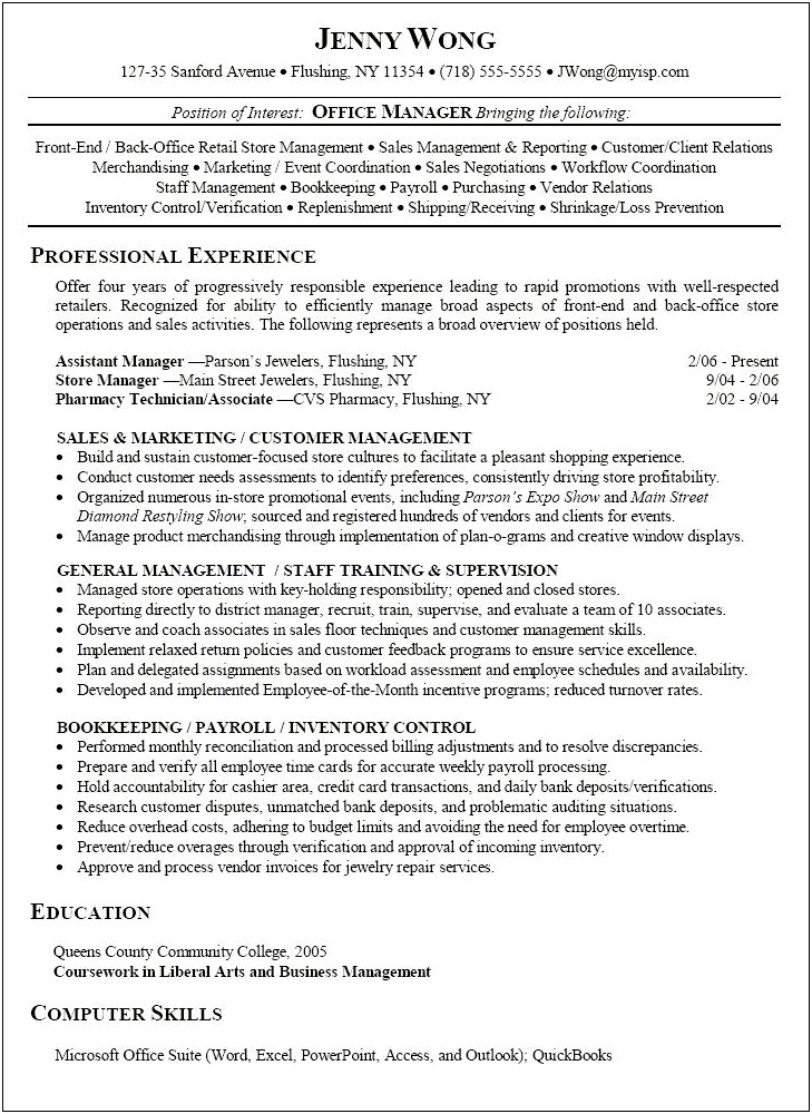 Sample Objectives For A Retail Resume