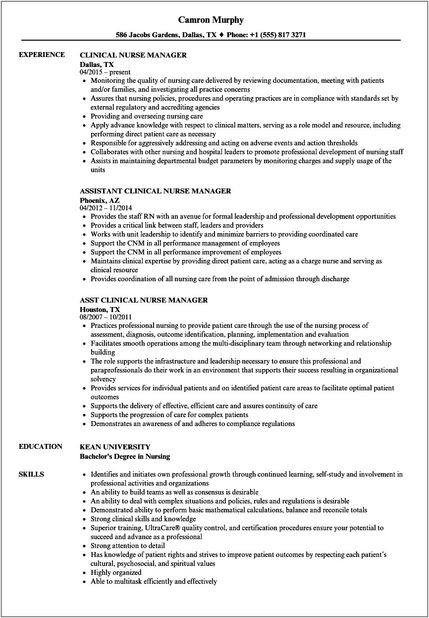 Sample Objectives For Nursing Leadership Resume