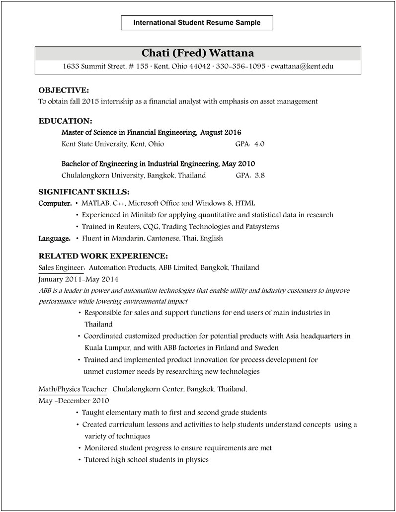 Sample Objectives In Resume For Industrial Engineers