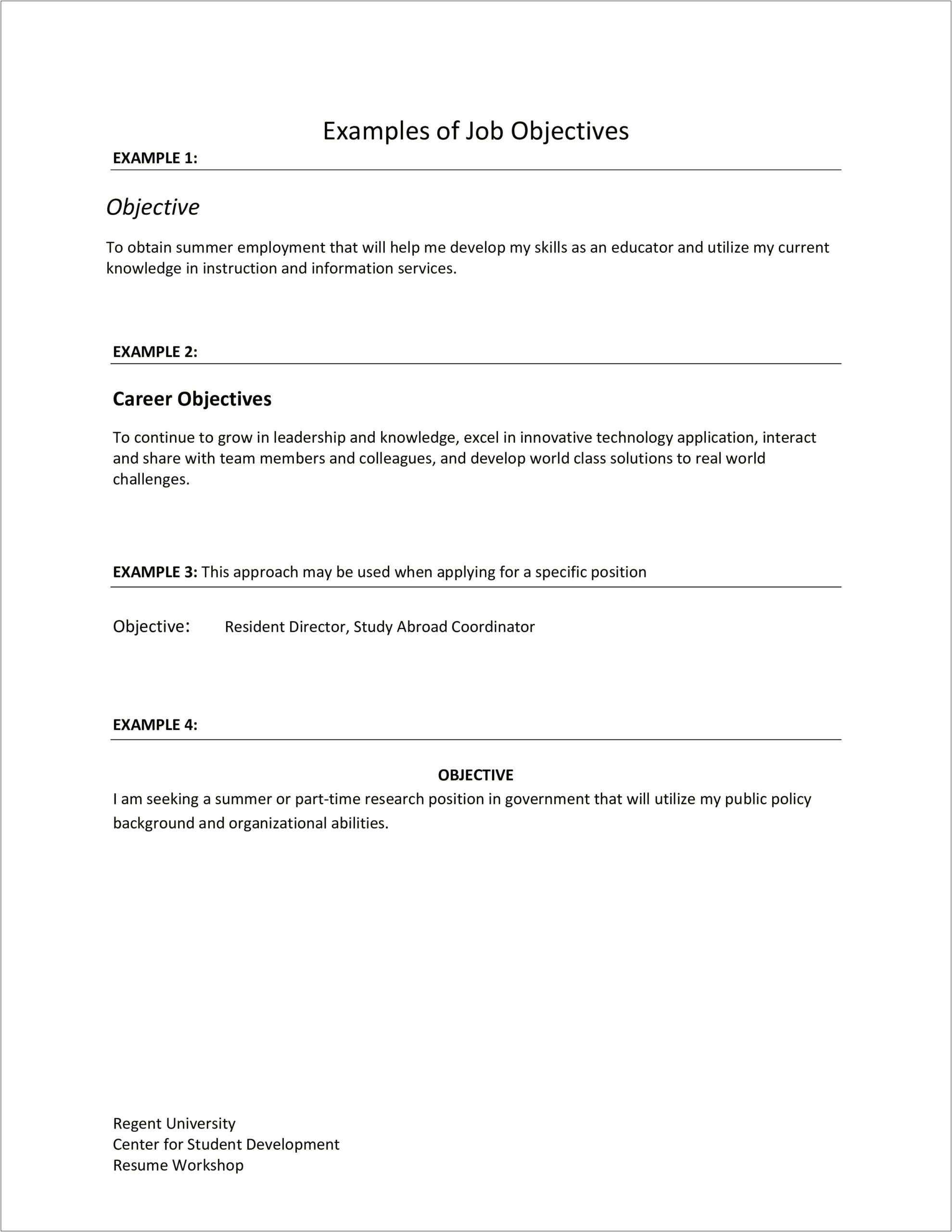 Sample Objectives In Resume For It Students