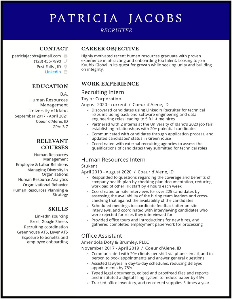 Sample Of A Good Recruiters Resume
